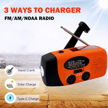 7400mWh Weather Emergency Radio, Portable Solar AM/FM/NOAA Hand Crank Radio, Cell Phone Charger with SOS, 1W LED Flashlight, Headphone Jack, Power for Emergency Preparedness (2000mAh Orange)