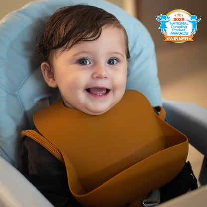 Moonkie Silicone Baby Bibs Set Of 2 | BPA Free Waterproof | Soft Flexible Adjustable Silicone Bibs for Babies & Toddlers(Dark Grey/Kodak)