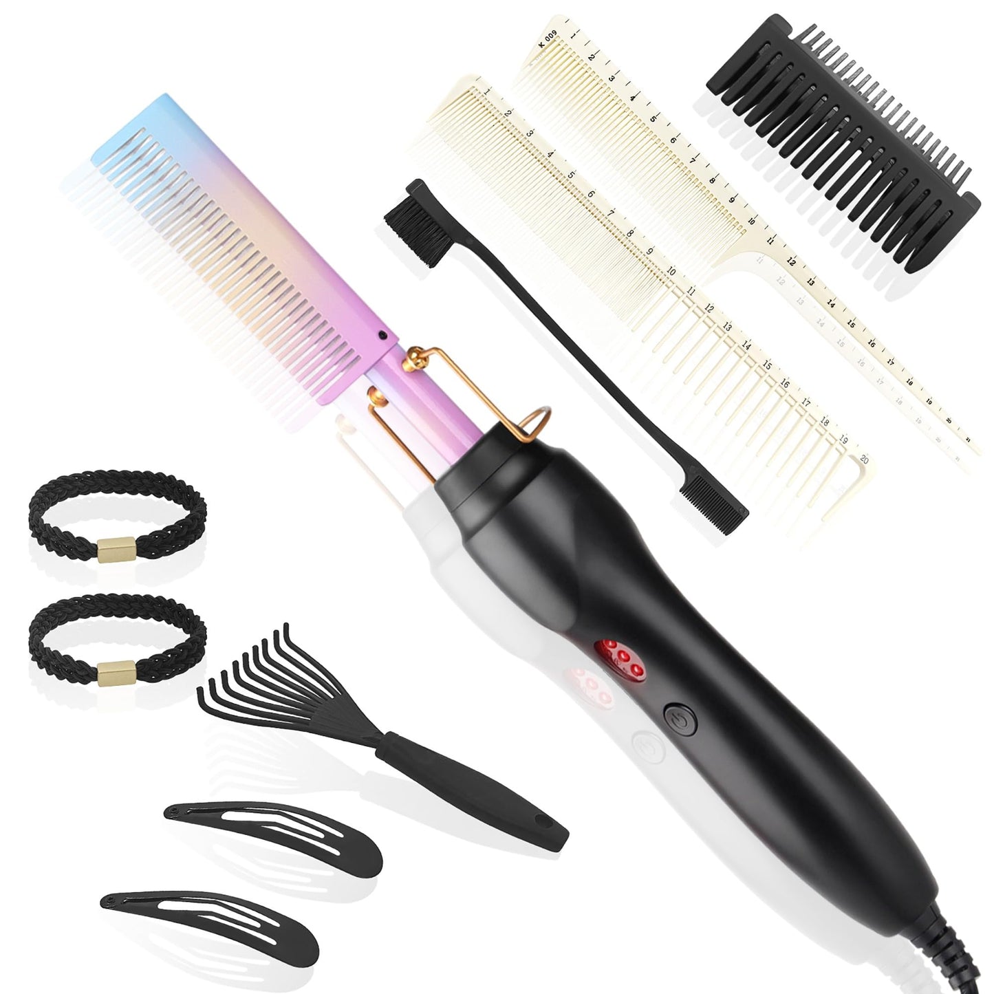 Electric Hot Comb Hair Straightener Heat Pressing Comb Curling Flat Iron Curler Hair Straightener Brush for Natural Black,Anti-Scald Beard Straightening Electric Press Comb