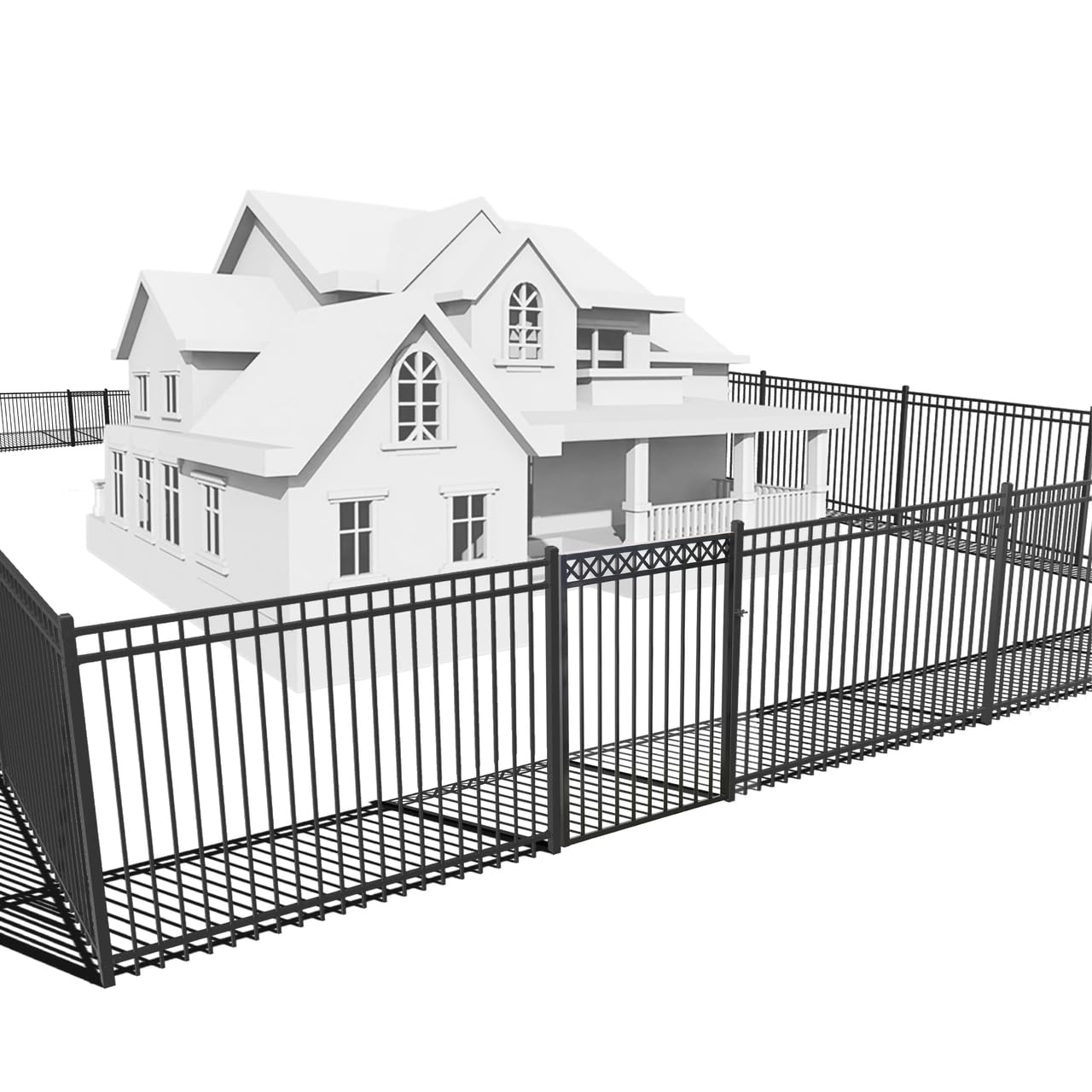 Fencer Wire 76FT Heavy Duty Flat Top Fence Barrier Kit, Anti-Rust Metal Steel Fence with 6FT Height X 8FT Width Panels, with Decorative Gate, Posts, Connectors, Outdoor Fencing for Yard