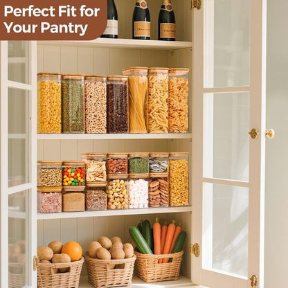 ComSaf Glass Storage Containers - 1.2 QT Clear Jars with Lids | Set of 2 Square Canisters for Pantry Organization