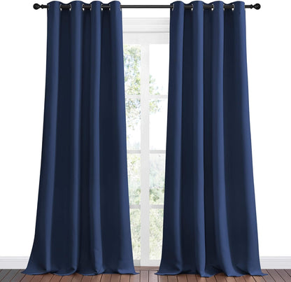 NICETOWN Navy Blackout Curtains - 55" x 90", 2-Piece Grommet Panels for Sunlight Blocking & Modern Decor