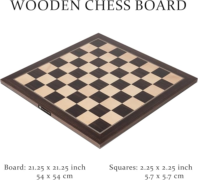 A&ampA 21.25 Professional Wooden Tournament Chess Board/African Palisander &amp Maple Inlay / 2.25 Squares w/o Notation