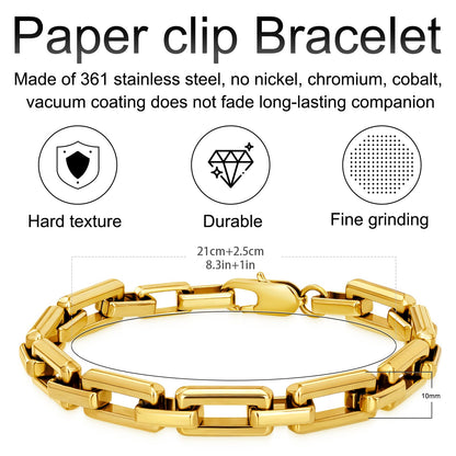 LUCKY2+7 Bracelets for Men,Black Stainless Steel for Men Bracelets,Trendy Paperclip Short Bracelet Gifts for Husband Father Friends Gold