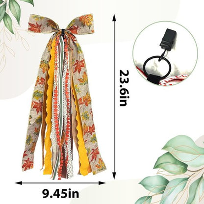 Fall Ribbon Bow - Large Orange Maple Leaves Fabric Ribbons Set | Assorted Lace Clip-On Wreath Decor
