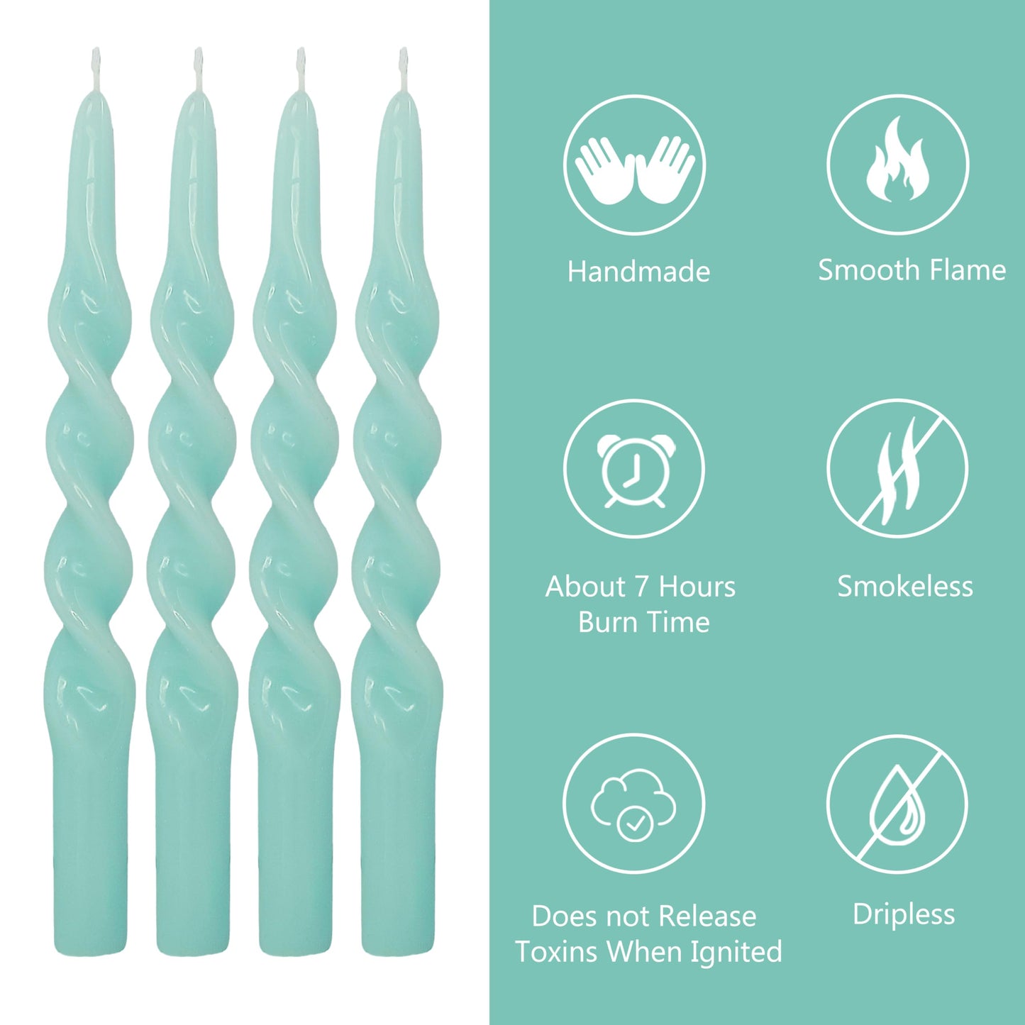 10 Inch Spiral Candles Set of 4, Mint Green Taper Candles, Handmade Twisted Candles, Unscented Candle Sticks for Summer Wedding Dinner Decor