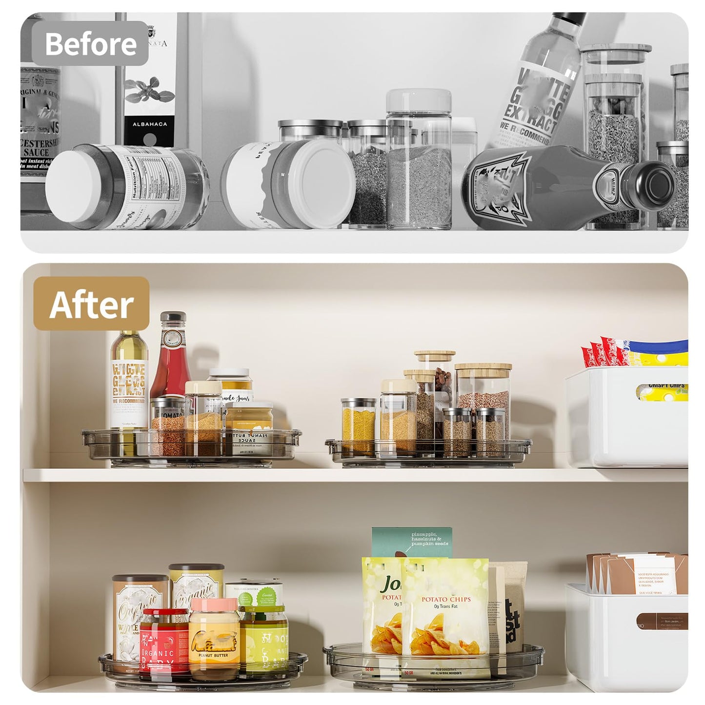 LAMU 3 Pack Lazy Susan Organizer Turntable for Cabinet, Rotating Condiment Organizer for Kitchen Pantry Organizers and Storage, Table Top, Fridge, Countertop, Spice Organization, 9.25'' 10.6'' 12''