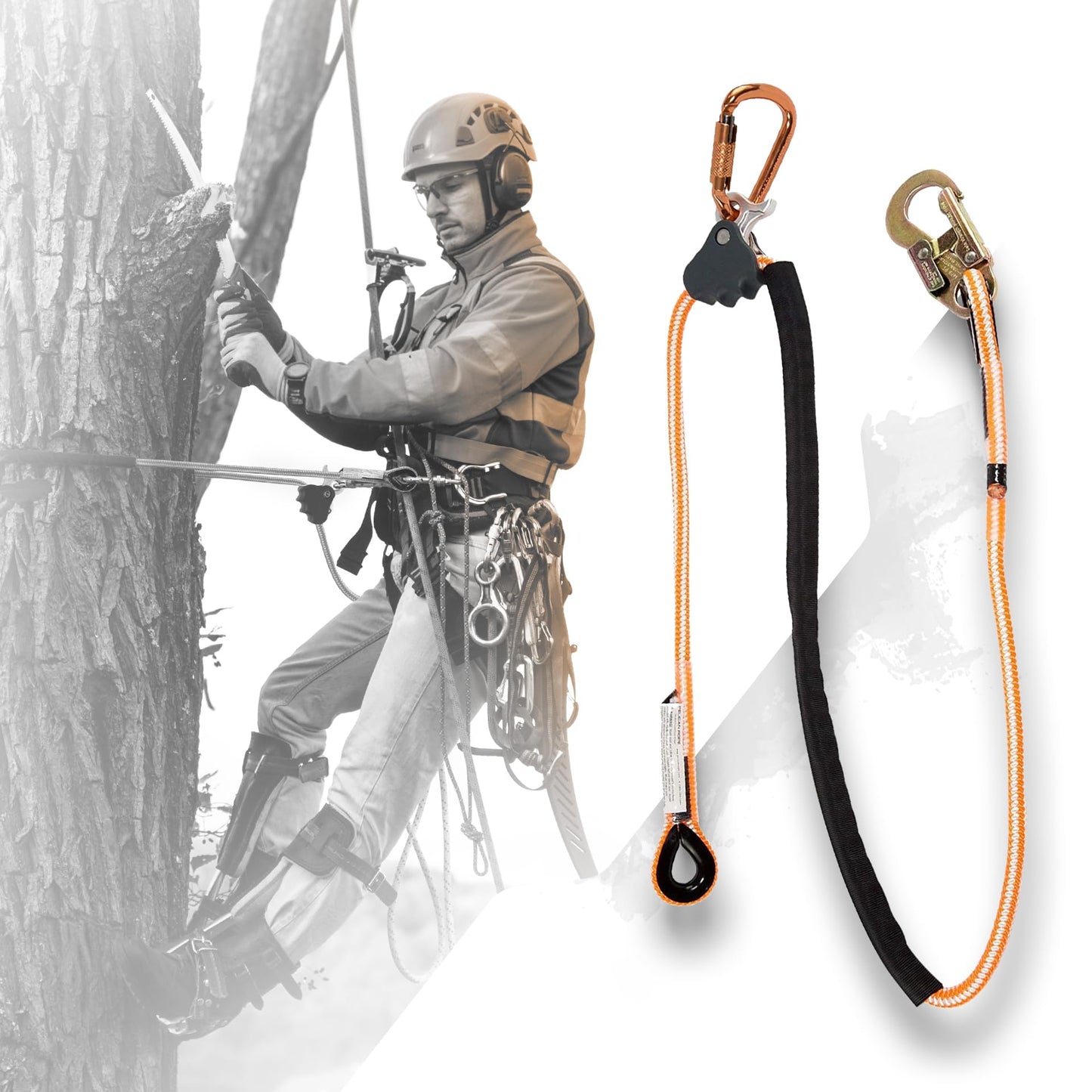ProClimb Arborist Lanyard by Pelican Rope – 1/2 in x 12 ft Polyester, Steel Snap Hook, Adjustable, High Visibility, ANSI/OSHA Certified for Work Positioning, Made in The USA