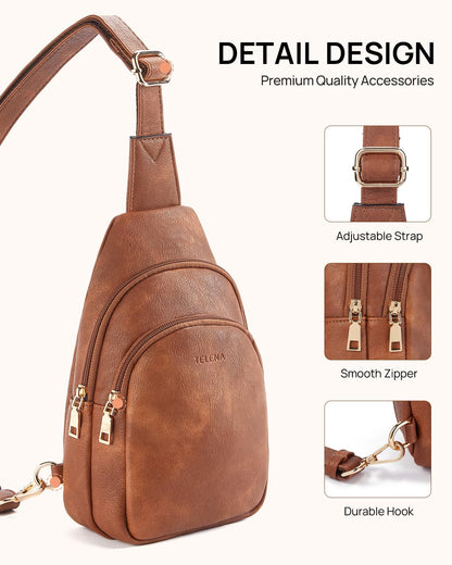 Telena Small Sling Bag for Women Leather Crossbody Fanny Packs Chest Bag for Women