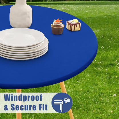 Moosfor Round Spandex Tablecloth, Elastic Fitted Waterproof Tablecloths for 25"-30" Tables, Stretch Washable Picnic Table Cover for Camping, Dining, Indoor and Outdoor, Blue