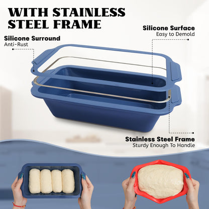 Bread Pan for Homemade Bread：9.5 x 5 Inch Silicone Loaf Pan for Baking with Metal Frame - Nonstick Banana Loaf Tin Tray for Sandwich Sourdough Pumpkin Sour Dough - for Oven Kitchen Home Bakers