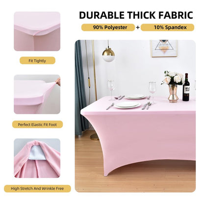 ZarzaaSik 6-Pack 8ft Spandex Table Covers for Rectangle Folding Tables - Washable Elastic Tablecloth - Ultimate Fitted Table Protector for Birthday Parties, Trade Shows, Banquet