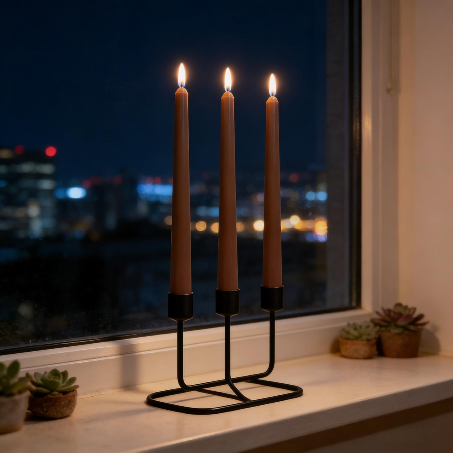 12-Pack Brown Taper Candles, 10 Inch Unscented Dripless Candlesticks, Long-Lasting Burn Time of 7-8 Hours, Perfect for Home Décor Dinner Party Meditation