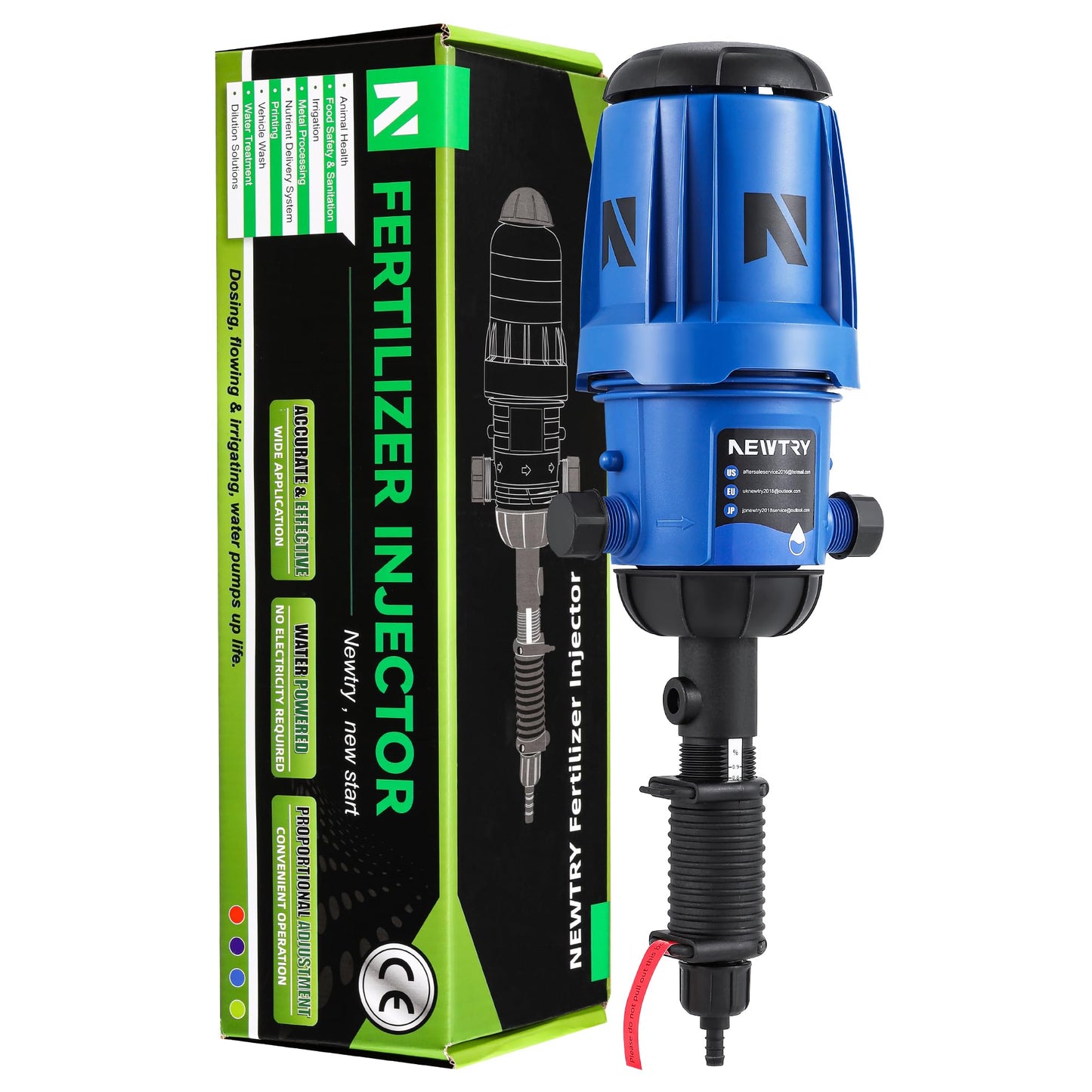 NEWTRY Fertilizer Injector for Drip Irrigation, 0.4%-4% Adjustable Dosing Pump, 3/4'' NPT Water Powered Liquid Doser for Garden, Greenhouse, Irrigation & Hydroponic System, Farm, Grow Tent
