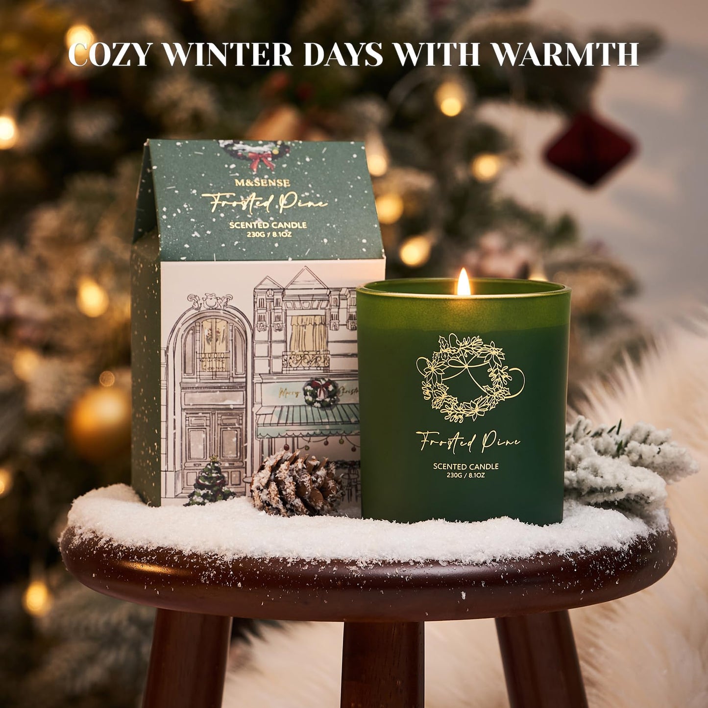 M&SENSE Christmas Holiday Candle - Frosted Pine Scent, 8.1oz Soy Wax, Ideal Winter Home Decor Gift for Women and Men