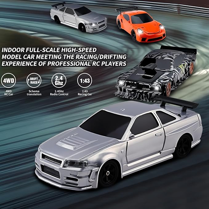 Remote Control Car 2.4GHz High Speed 15KM/H RC Cars Toys1/43 Scale Mini RC Drift Car RTR Mini Racing Vehicle for Adults - Indoor/Outdoor Use (4304 1Battery Box)