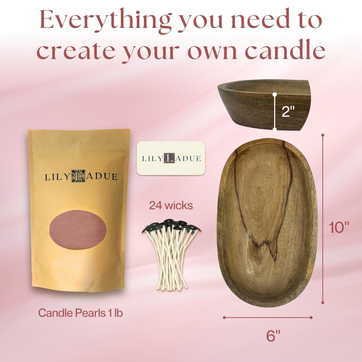 LILY LADUE 1LB Rose Scented Pearled Candle Sand Kit - Decorative Refillable Sand Candle Kit with 24 Wicks and Wooden Holder, Pink Wax Beads, Powder Wax Pearls to Make Your Own Home Decor, Gift Set