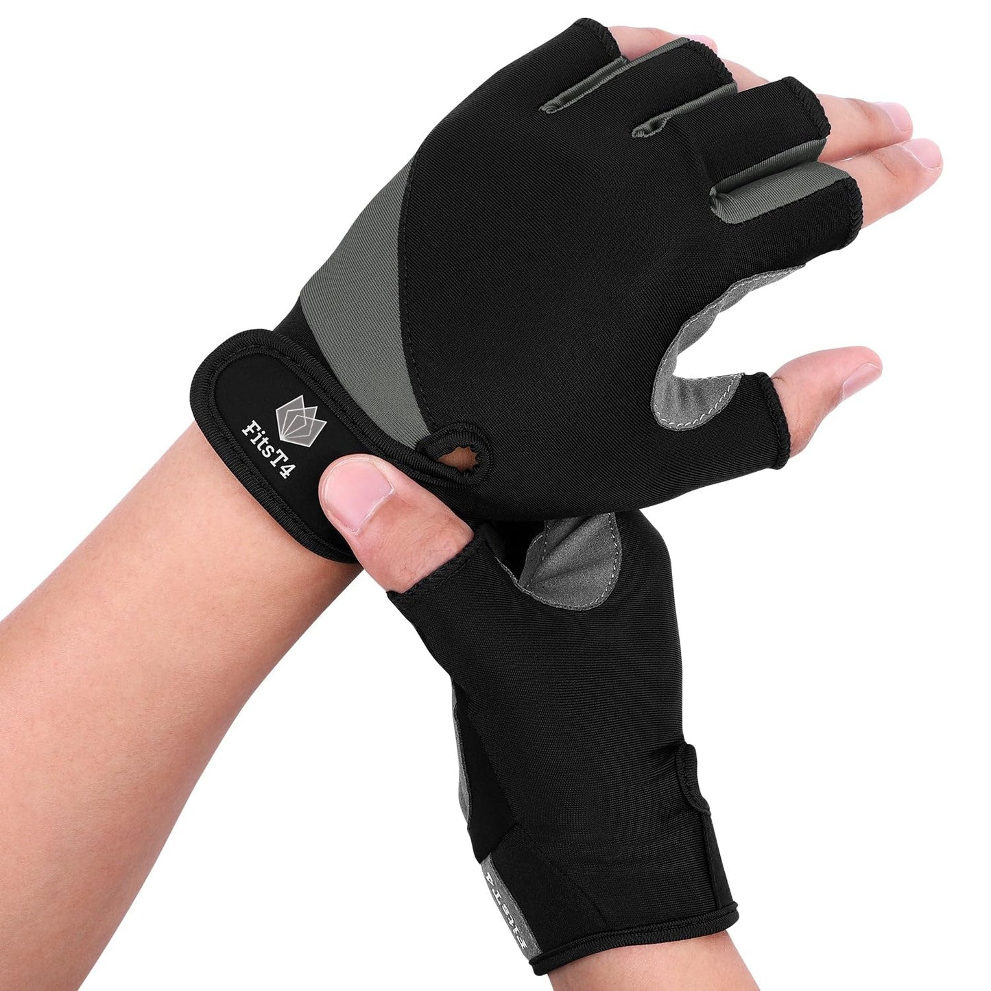 FitsT4 Sports Half Finger Padded Palm Gloves for Diving, Sailing, Jet Skiing, Stand-UP Boarding, Kayaking and Water Skiing, Suitable for Men&Women&Youth Gray M