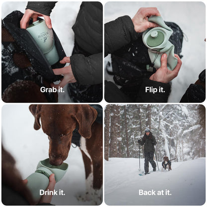 SÄKER Portable Dog Water Bottle, Collapsible Water Bottle for Dogs Perfect for Walking, Hiking and Outdoors | Works as a Portable Water Bowl | Designed in Montreal - 350ml