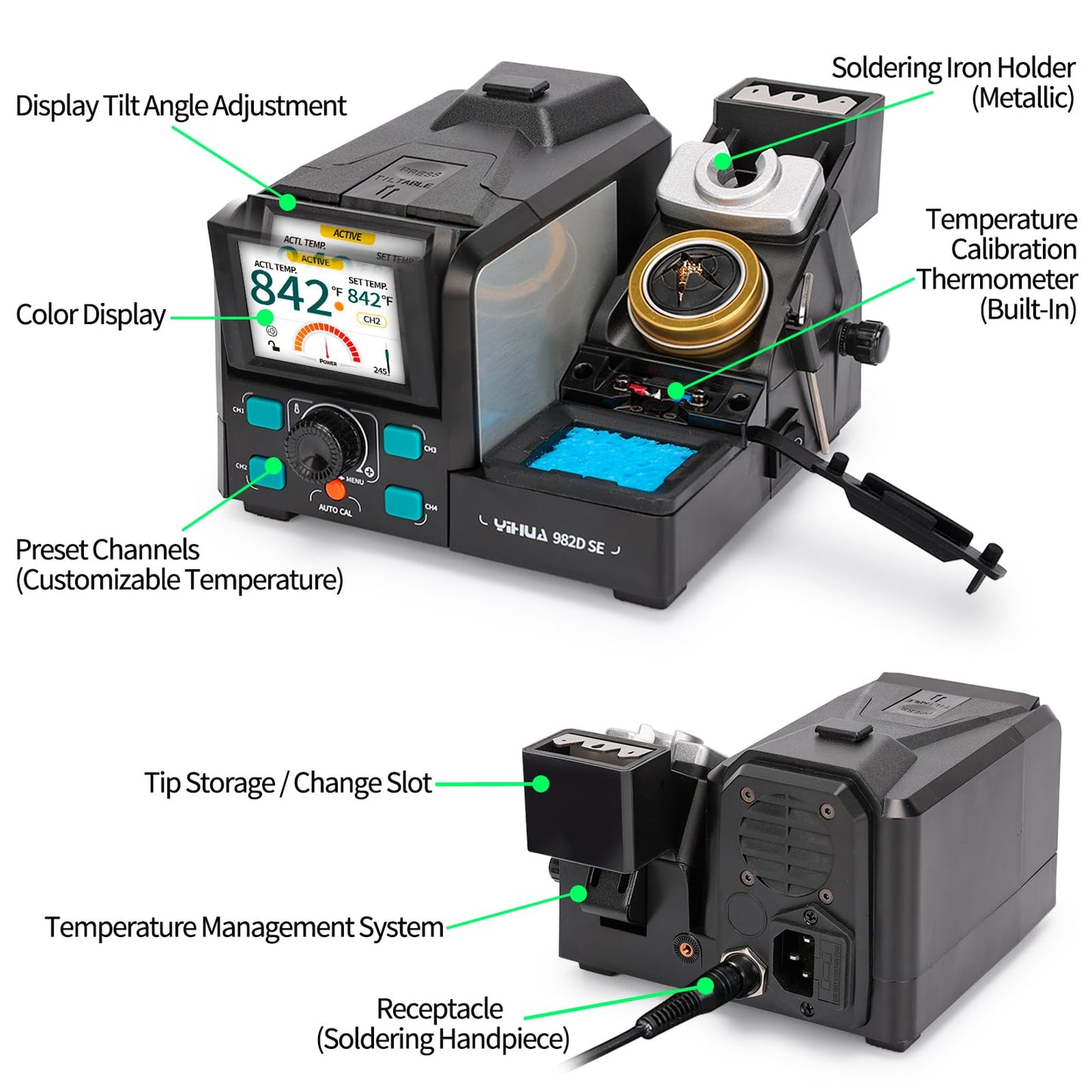 YIHUA 982D SE 200W Micro Soldering Kit with Precision Soldering Iron Station with 11 Soldering Tips, Lead-Free Solder, Auto Temperature Calibration Function