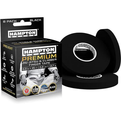 Hampton Adams | As Seen on Shark Tank | Pro Finger Tape (8-Pack) | for BJJ Bouldering Crossfit Weightlift | Non-Slip Extreme Quality No-Fray Climbing Tape | Extended Wear Super Strong Adhesive (Black)