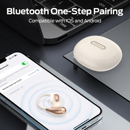Monster Open Ear AC210 Headphones, True Wireless Bluetooth Earphones with Microphone, Wireless Headphones 30 Hours Playback, Type-C Charging, Touch Control, IPX5 Waterproof Open Ear Earbuds,White