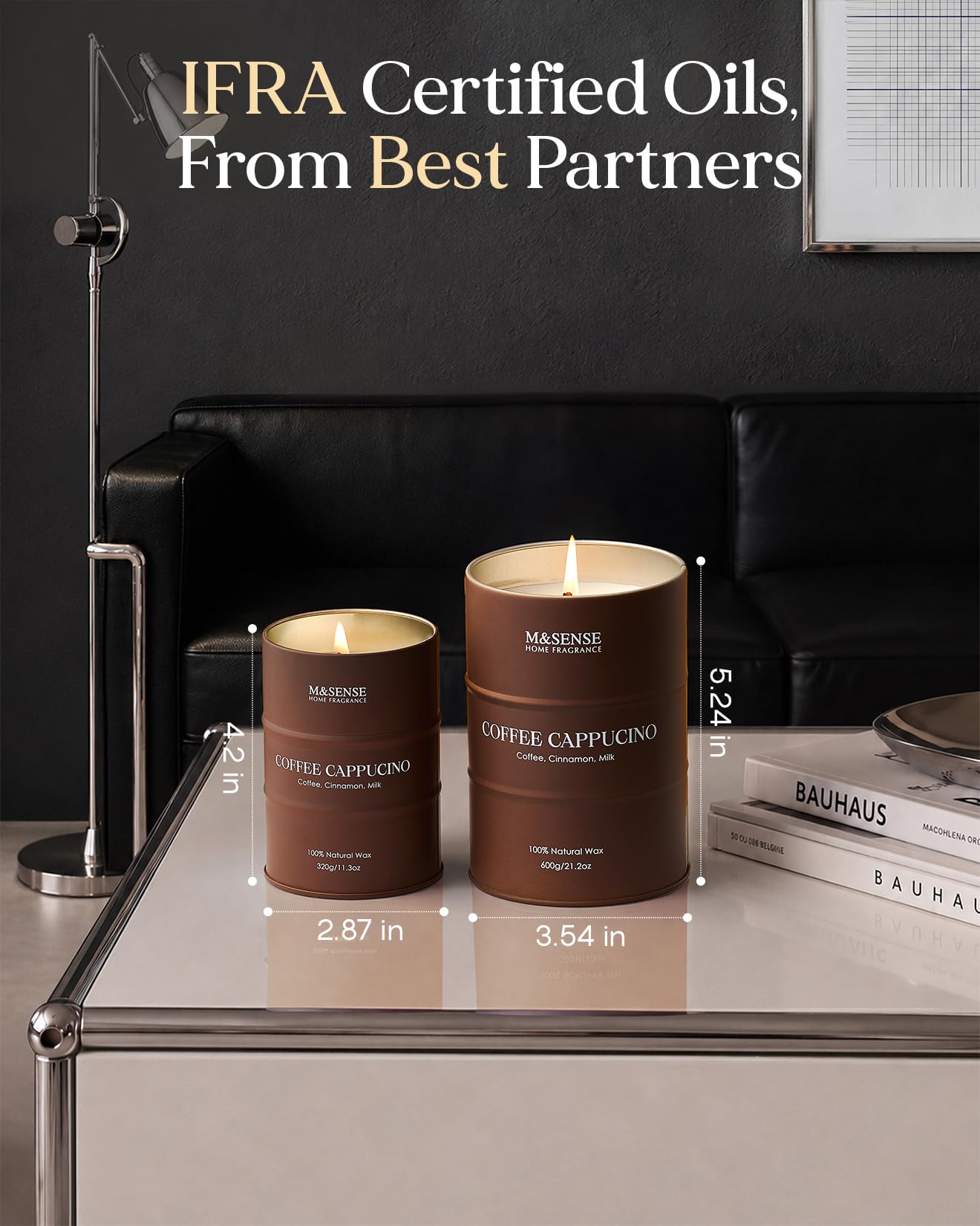 M&SENSE Coffee Cappuccino Scented Candles, Christmas Soy Wax,Christmas Decor Candle 11.3oz 70 Hours Long Lasting Burning, Strong Coffee Aroma Candle Unique Housewarming Appreciation Gifts