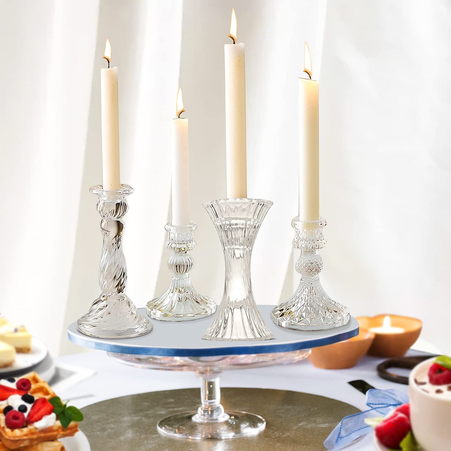 Glass Candlestick Holders - Set of 8 Clear Taper Candlestick Glasses,Crystal Candle,for All Formal Events,Candlelight Dinner,Wedding, Dinning, Party,Home Decoration