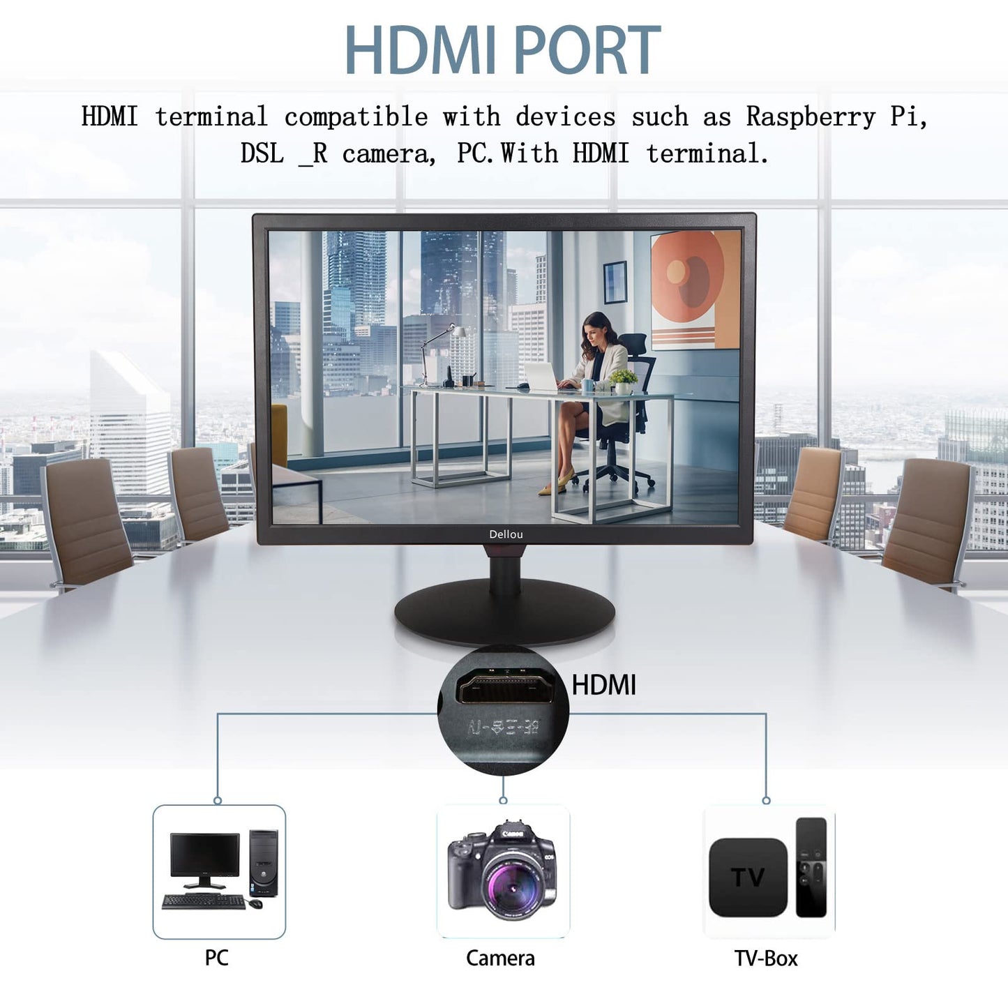 Elweyoo 22 inch Monitoring LCD Display Security Camera Monitor Multifunction Interface HDMI, AV, BNC, VGA, USB, PC Input CCTV Computer Monitor Built-in Speaker 1920x1080 Full HD, Black