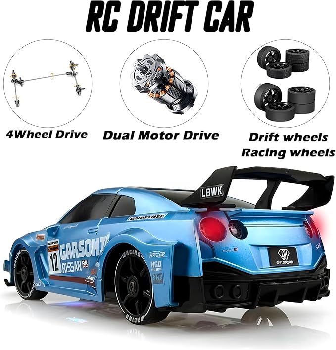 1:24 RC Drift 2.4GHz with LED Light Race Car Toys for Boys and Girls Aged 6+ Speed Adjustable up to 23Km/H High-Speed RC Racing Cars Toy Gift for Boys &amp Girls (Blue)