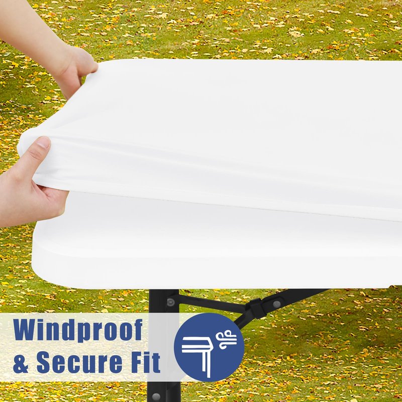 Moosfor Picnic Table Cover with Bench Covers, Elastic Fitted Spandex Tablecloths for 6 Foot Rectangle Tables, Stretch Washable Patio Tablecloth for Outdoor, Camping (White, 30"x72")