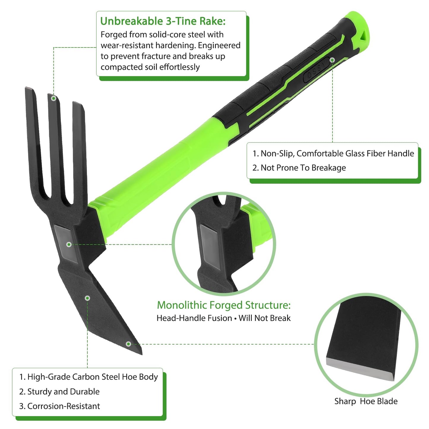 YoFeW 2pcs Garden Hoe Comfortable Handle Gardening Tools 2 in 1 Garden Tool Hoe for Outdoor Weeding Work