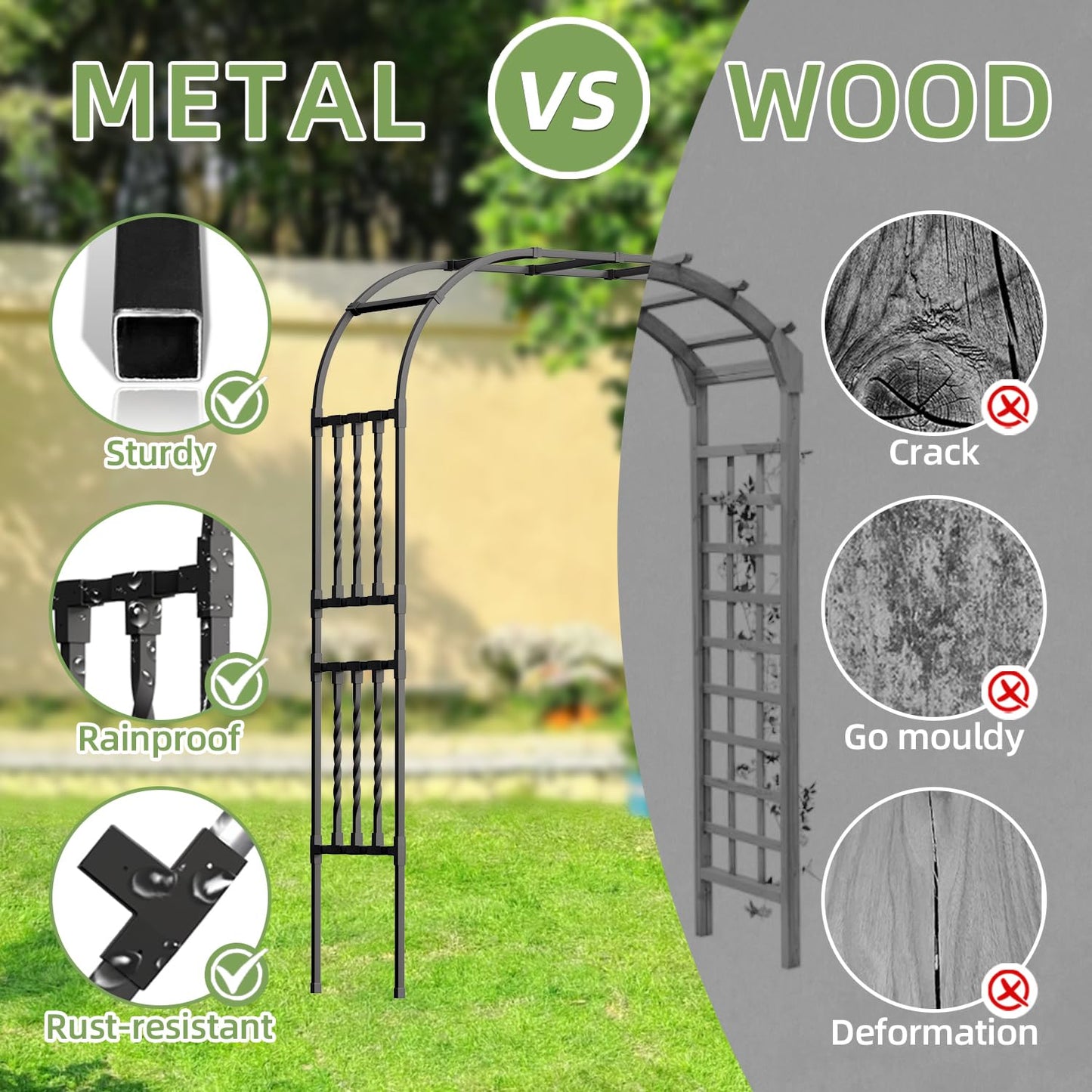 141 x98.4 in Square Tube Garden Arbor Trellis,Unique Design Extra Large Wide Metal Arch for Climbing Plants Outdoor,Wedding Arch Backdrop Stand for Garden Ceremony Party