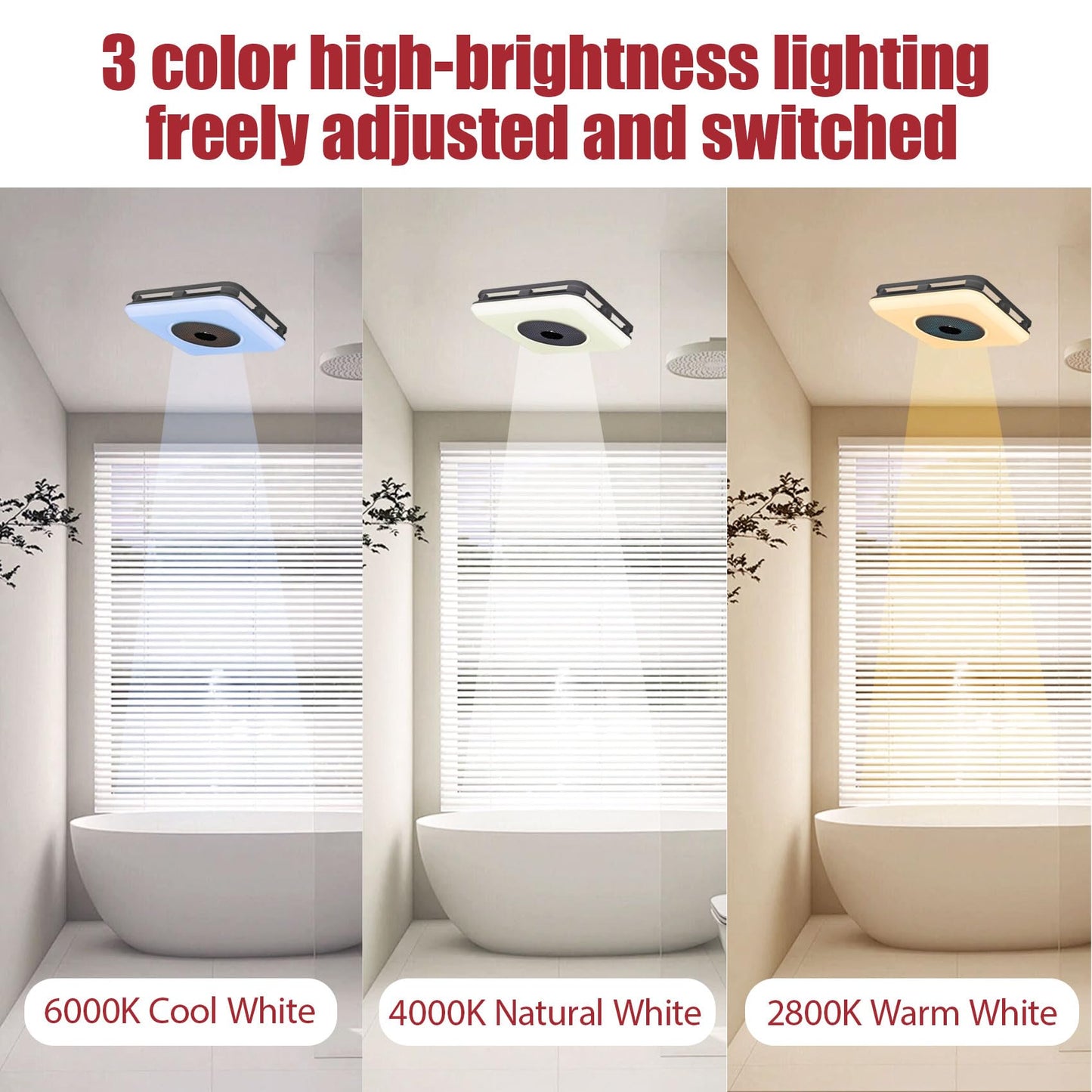 Bathroom Exhaust Fan with Bluetooth Speaker, Bathroom Fan Light, 230 CFM 1.0 Sone, Strong Wind Force & Very Quiet, Noise-cancelling Bluetooth speakers, 7 color dynamic lighting, Play Easy Install