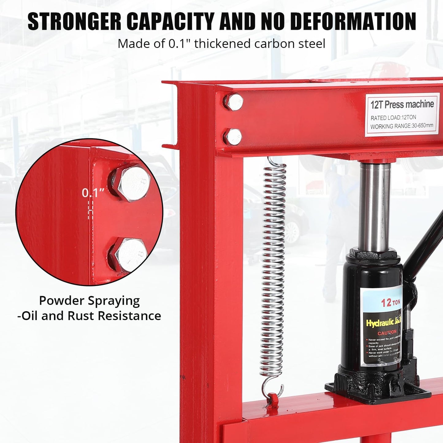 12-Ton H-Frame Hydraulic Press with Adjustable Table & 2 Press Plates, Heavy-Duty Shop Press for u-Joints, Metal Bending, and Garage Repairs