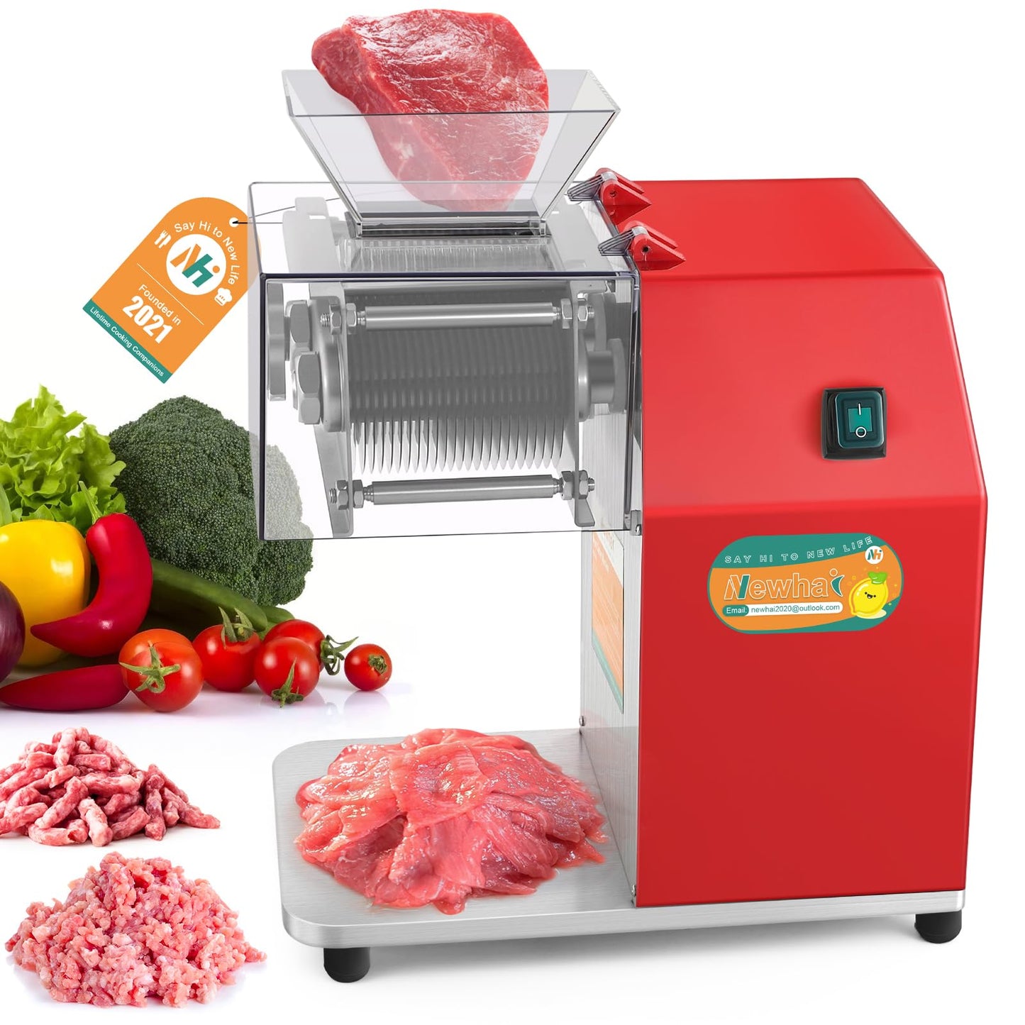 Newhai 850W Meat Cutter Machine, Commercial Meat Cutting Machine 5mm/0.2inch Heavy Duty, Stainless Steel Meat Slicer Shredder Restaurant, for Boneless Meat Soft Vegetables