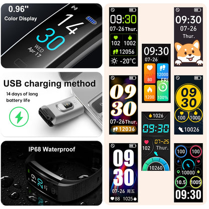 Fitness Tracker with Step/Distance/Calories Counter, Activity Tracker with Heart Rate Monitor, Slim Style Watch IP68 Waterproof, Sleep Monitor Tracker, Pedometer Watch for Women Men