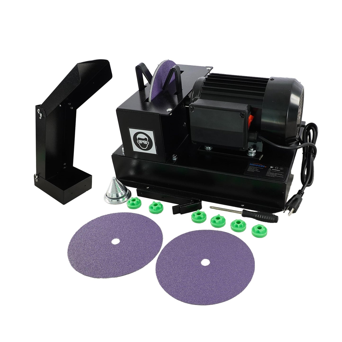 Holdwell S Lawn Mower Blade Sharpener with Upgraded Spark Guard, 1HP 750W Bench Grinder, 9-Inch Ceramic Wheel, 30°/40° Angle Brackets, Extra Sandpapers, for High/Low Lift, Gator & Flat Blades