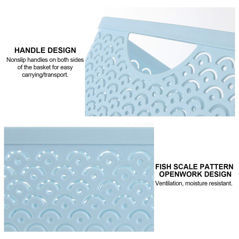STARVAST 3 Pack Large Plastic Storage Baskets, Portable Pink Fish Scale Pattern Hollow Desktop Storage Bin Box with Handle for Cabinet Office Bathroom Closet– 13.8 x 11.2 x 5.1 inches