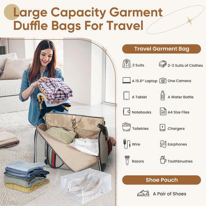 CSUNNUFA Convertible Garment Bags for Travel, Carry on Garment Duffel Bags with Shoe Pouch Weekender Bag for Men Women 2 in 1 Hanging Suitcase Suit for Business Trip, Vacation (Ebony)