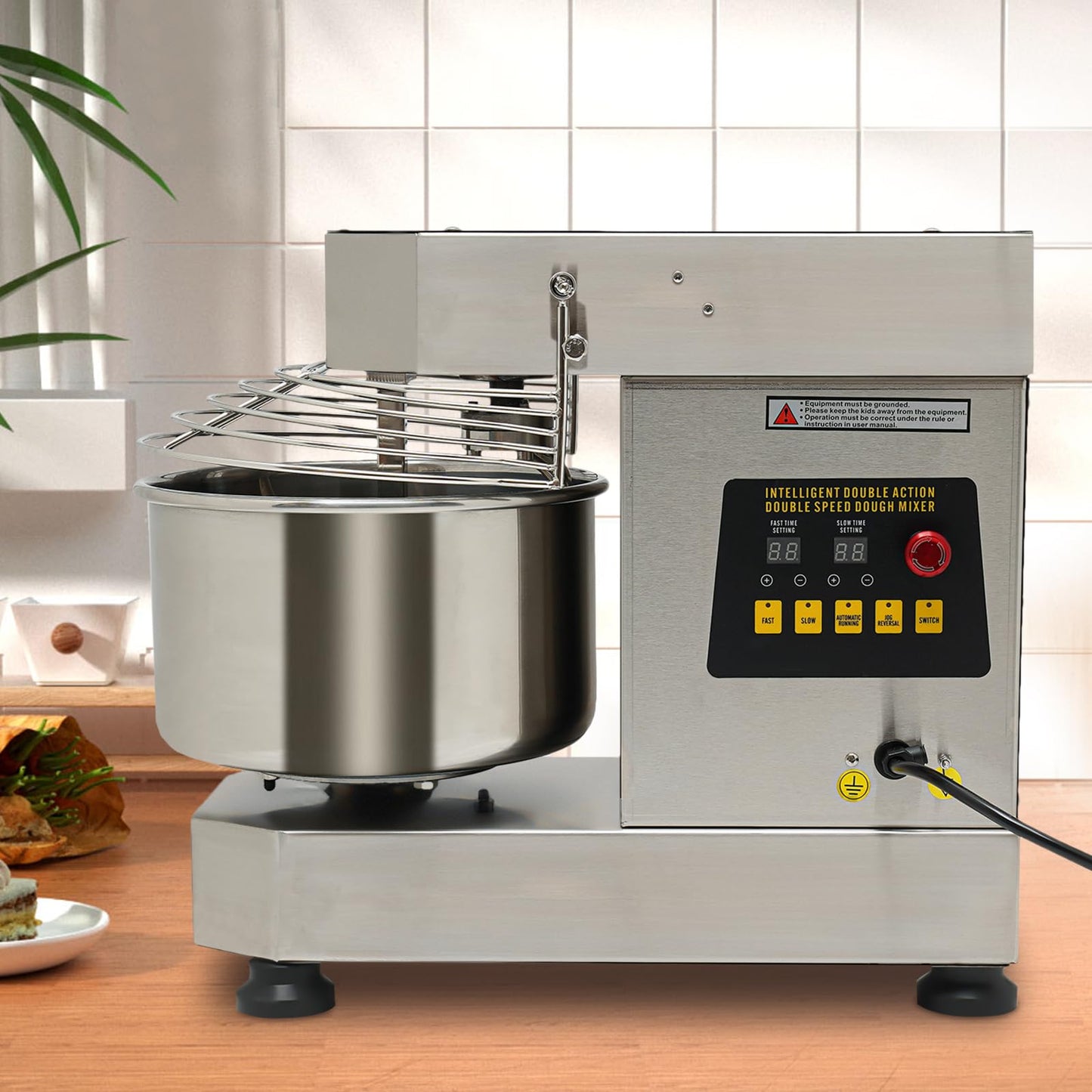 Florchest 12Qt Electric Dough Kneading Machine,High Speed (100/200r/Min) Commercial Food Mixer with Stainless Steel Bowl,Baking Blending Mixing Machine with Security Shield for Restaurant Pizzeria