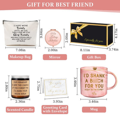 YENCHORN Best Friend Birthday Gifts for Women Friendship Gifts for Women Funny Best Friend Gift for Woman Bestie Gift for Woman Bff Bestfriend, Coffee Mug Makeup Bag Mirror Card