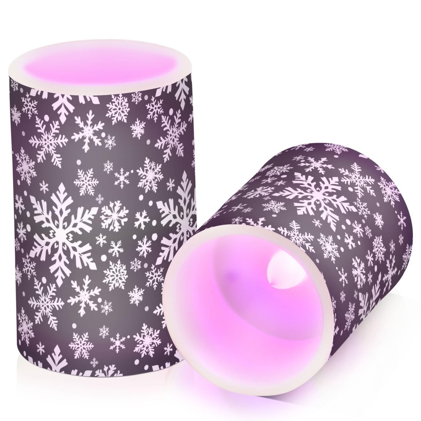 Pigsaly Flameless Candles Battery Operated White Black Texture Christmas Snowflakes Flickering Led Pillar Candles with Remote Control Colour Changing Warm Light Candles for Halloween Christmas Weddi