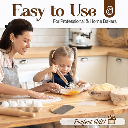 Beginner Sourdough Starter Kit - 9" Round & 10" Oval Banneton Proofing Baskets with Glass Starter Jar, Bread Sling, Dough Scrapers, Cooling Rack - Complete Homemade Baking Gift Set