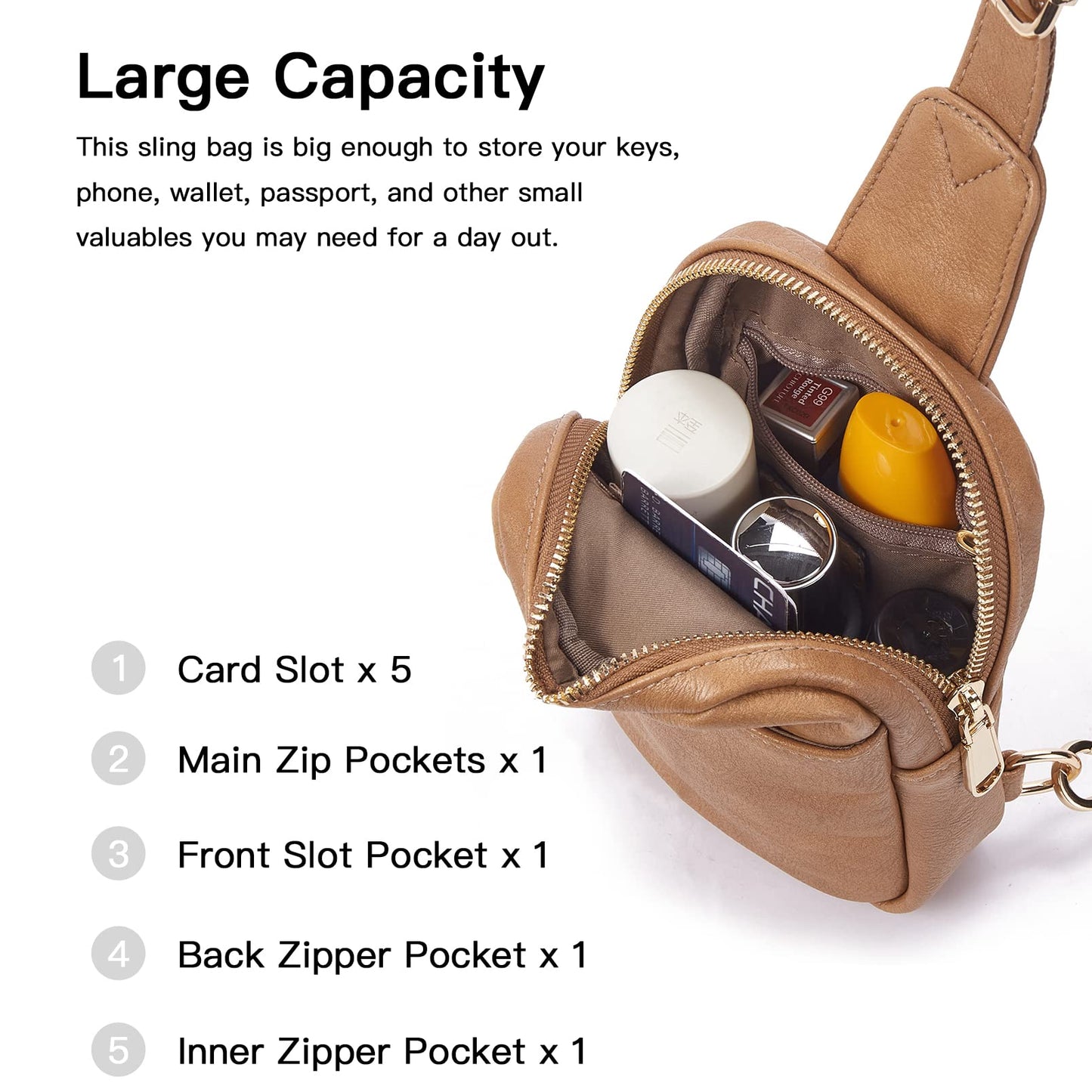 Telena Small Sling Bag for Women Leather Crossbody Fanny Packs Chest Bag for Women