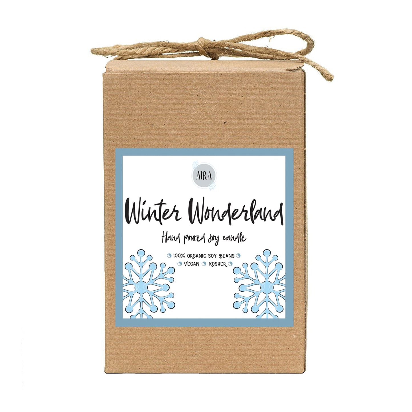 Aira Soy Candles - Organic, Kosher, Vegan, in Mason Jar w/Therapeutic Grade Essential Oil Blends - Hand-Poured 100% Soy Candle Wax - Paraffin Free, Burns 110+ Hours - Winter Wonderland - 16 Ounces