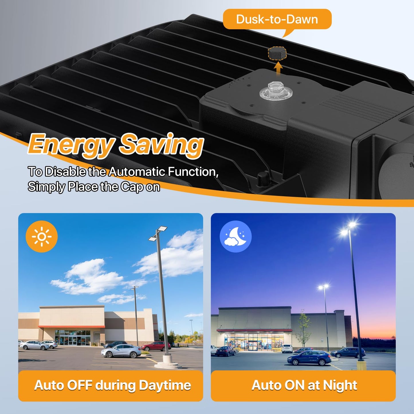 Demilare 200W LED Parking Lot Lights Outdoor Arm Mount with Dusk to Dawn Photocell 110V/120V Pole Flood Lights 5000K Outdoor Street Light IP65 Waterproof Commercial Area Lighting for Parking Lot 3Pack