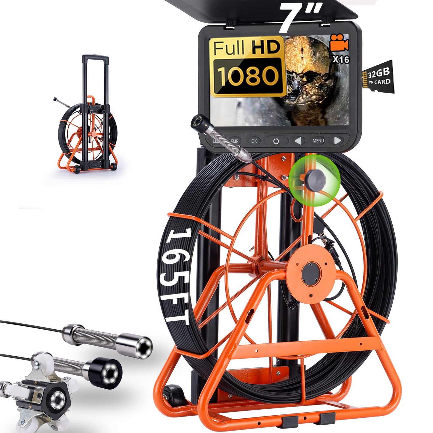 𝟐𝟎𝟐𝟔 𝐧𝐞𝐰 7” Trolley Sewer Camera, HD 1080P w/DVR-32GB,[Quick-Unlock Y Clamp] Sewer Pipe Camera,Telescoping Aluminum Handle (3 Adjustable Heights),5000mAh, [360°Rotate] Drain Camera,165ft/50m