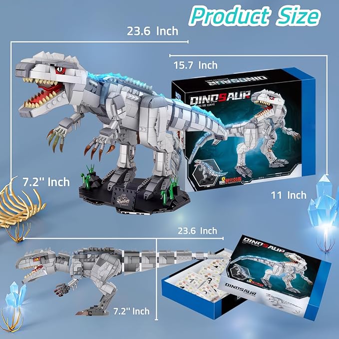 Light Up Dinosaur Building Block Sets Glowing Tyrannosaur Building Kits Construction Dino Educational Building Sets for Boy 6+ and Adult 23.6 Inch Big Size