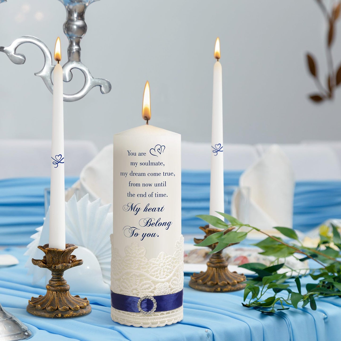 Frienda Unity Candles for Wedding Ceremony Set Wedding Unity Taper Candles Catholic Religious Ceremony Accessories(Heart Style)